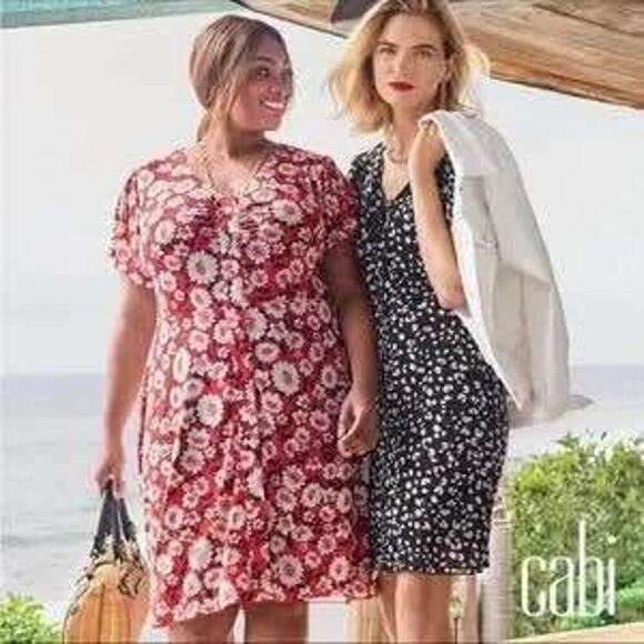 Cabi Small Gemini Reversible Red Floral or Black Polka Dot Duster Style Dress - Picture 1 of 10